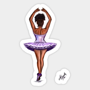 African American ballerina in purple tutu- brown skin ballerina dancing Sticker